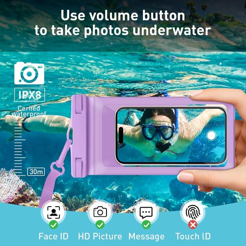 Vsagier Universal Waterproof Phone Case, with Inside Card Pack, Waterproof Beach Bag for iPhone 17 16 15 14 Pro Max up to 8.3", IPX8 Cell Phone Pouch for Cruise Travel Accessories, 2 Pack-Black&Purple - Image 4